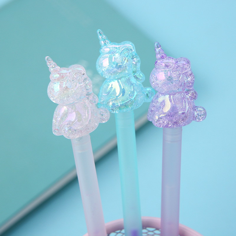 Korean 2081 creative Crystal Head shaped unicorn gel pen with dazzling laser student stationery wholesale