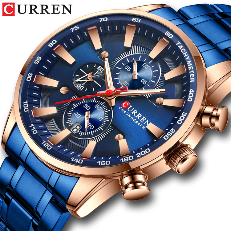 CURREN/ Karen 8351 steel band watch, simple calendar large dial business watch, waterproof men's fashion