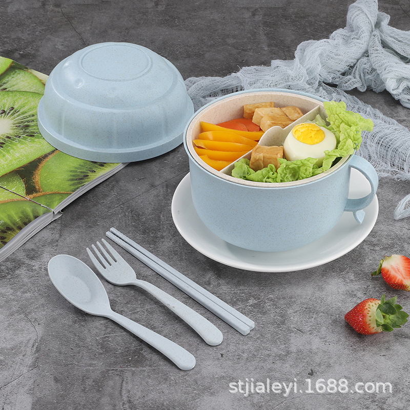 批发小麦秸秆韩式泡面碗 学生多用双层饭盒厂家直销可印LOGO