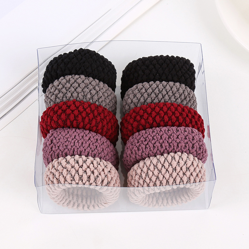 Boxed thickened and widened high-elasticity towel band, seamless fish-scale pattern hair tie, rubber band, leather cover, hair band pic 45