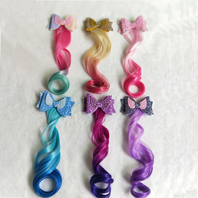 Children's wig cross-border e-commerce popular children's wig piece gradient bow unicorn princess wings hairpin details Picture
