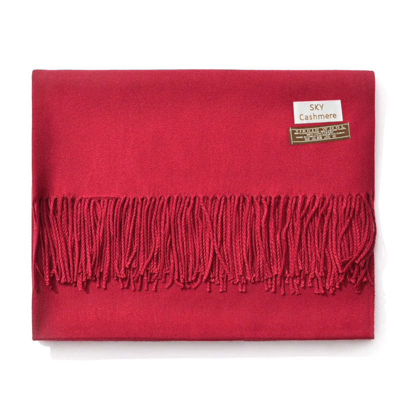 2022 Winter Cashmere Scarf For Women Solid Color Men's Thick Shawl Warm Bib Cashmere Scarf Wholesale Red Item Picture