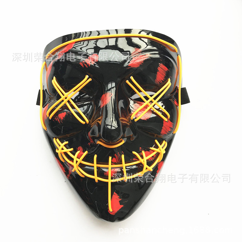 Cross-mouth sewn eye LED Halloween light mask, terrifying ghost step dance ghost face EL cold light light mask V shape Application Scenario