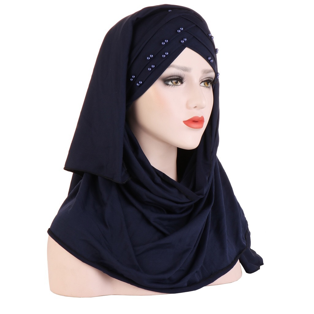 亚马逊牛奶丝钉珠围巾帽子两件套马来西亚穆斯林女士时尚贴布盖头详情图2