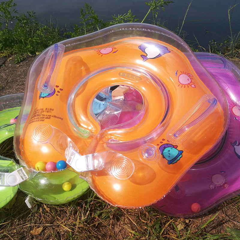 Baby Neck Swimming Ring With Armrest Cute Home Bath Soft Neck Splashing Colorful Double Buckle Bell Specification drawing