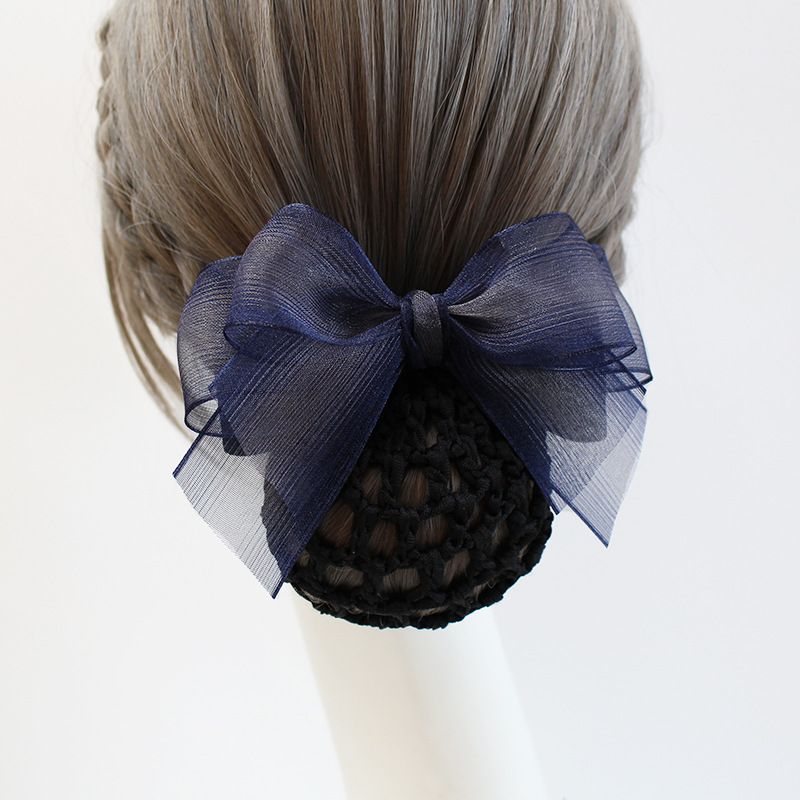 Professional Hairpin Nurse Hairnet Work Hairnet Korean Plaid Silk Bow Hair Accessories Wholesale Specification drawing