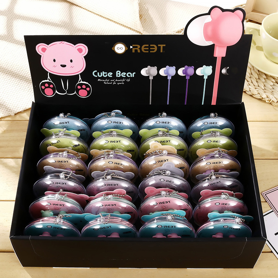 New foreign trade gift: Cute cartoon bear crystal box headphones, universal mobile phone voice headphones with microphone Specification image