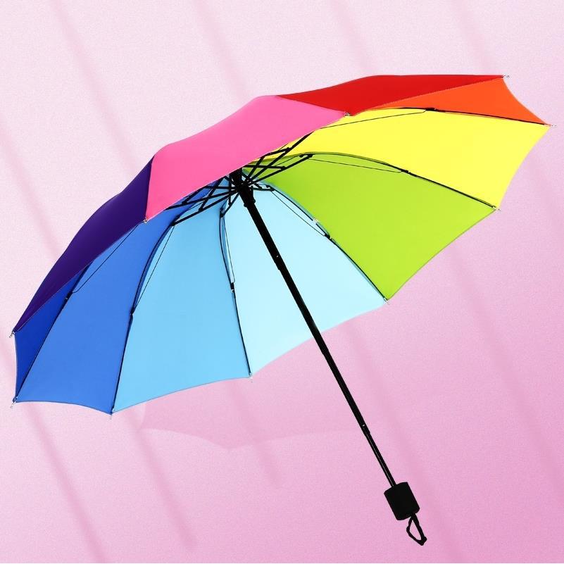Three-fold 10-fracture folding rainbow umbrella, all-weather sun umbrella wholesale, advertising umbrella, can be printed with LOGO details Picture