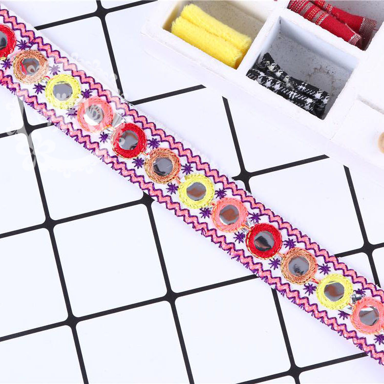 Fabricante en stock al por mayor 2023 burst estilo lente pequeña bordado cordón bordado étnico cordón de cordón para accesorios de ropa details Picture
