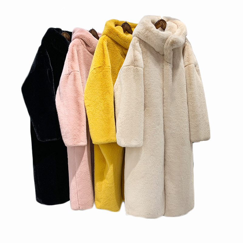 2022 Winter new style fur coat with thickened mink fur, mid-length hooded and large-sized fur faux fur coat Item Picture