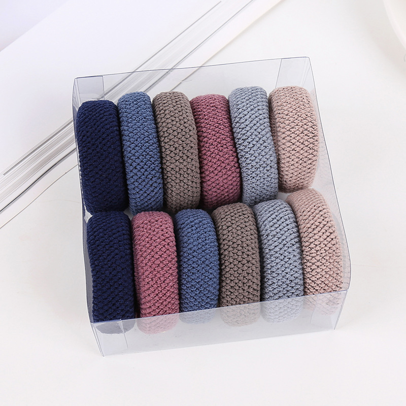 Boxed thickened and widened high-elasticity towel band, seamless fish-scale pattern hair tie, rubber band, leather cover, hair band pic 37