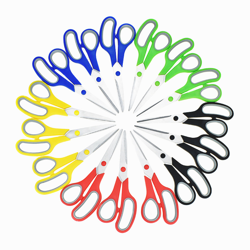8-inch rubber plastic scissors, stainless steel dual-color handle rubber plastic scissors, student stationery scissors, children's scissors, home and office scissors