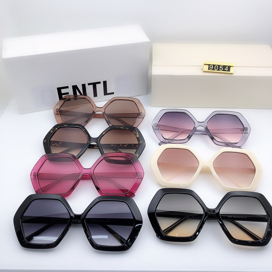 New fashionable large-framed sunglasses, polygonal PC frame, personalized women's sunglasses, best-selling cross-border glasses from Europe and America 9054