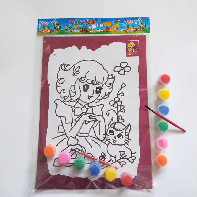 【3-8区】颜料画 5个/捆 800/箱颜料画儿童画卡通涂色画2张纸涂色画1元2元货源批发