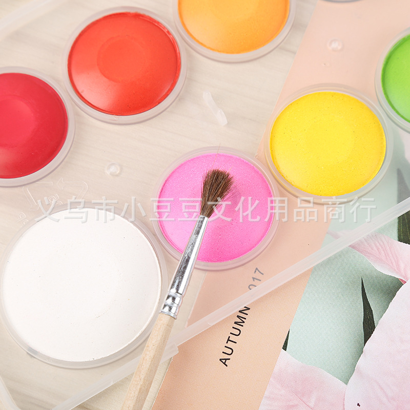 Vneeds创意透明12色固体水彩颜料儿童初学者写生DIY绘画粉饼颜料详情图4