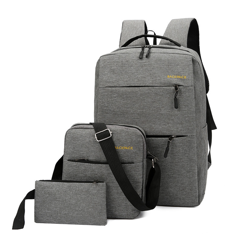 Men's Business Backpack Korean Usb Charging Casual Female Student Backpack Simple Fashion Computer Bag Three-Piece Set