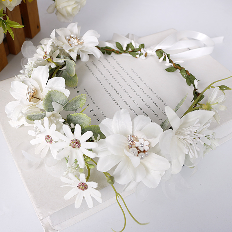 Fashionable Bohemian garland, pearl rhinestone, rattan hairband, bride's wedding headwear, fresh and beautiful accessories