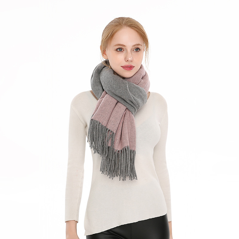 Woolen Scarf New Color Herringbone Female Hair Autumn And Winter Fashion Warm Shawl Europe And The United States Cross-Border Fringe Specification drawing