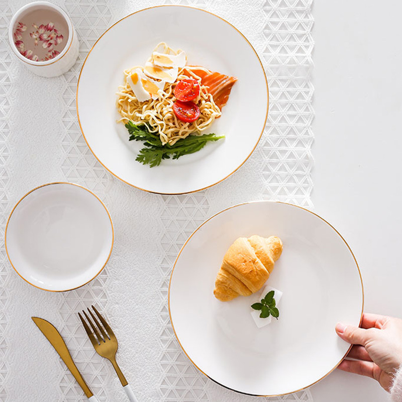 北欧金边西餐餐盘子陶瓷牛排盘家用圆浅盘餐具套装创意盘碗碟甜品图