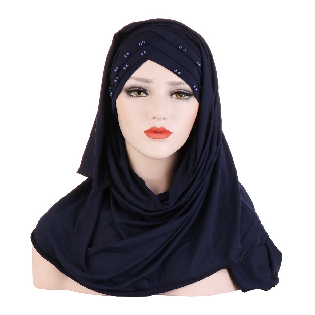 亚马逊牛奶丝钉珠围巾帽子两件套马来西亚穆斯林女士时尚贴布盖头详情图5