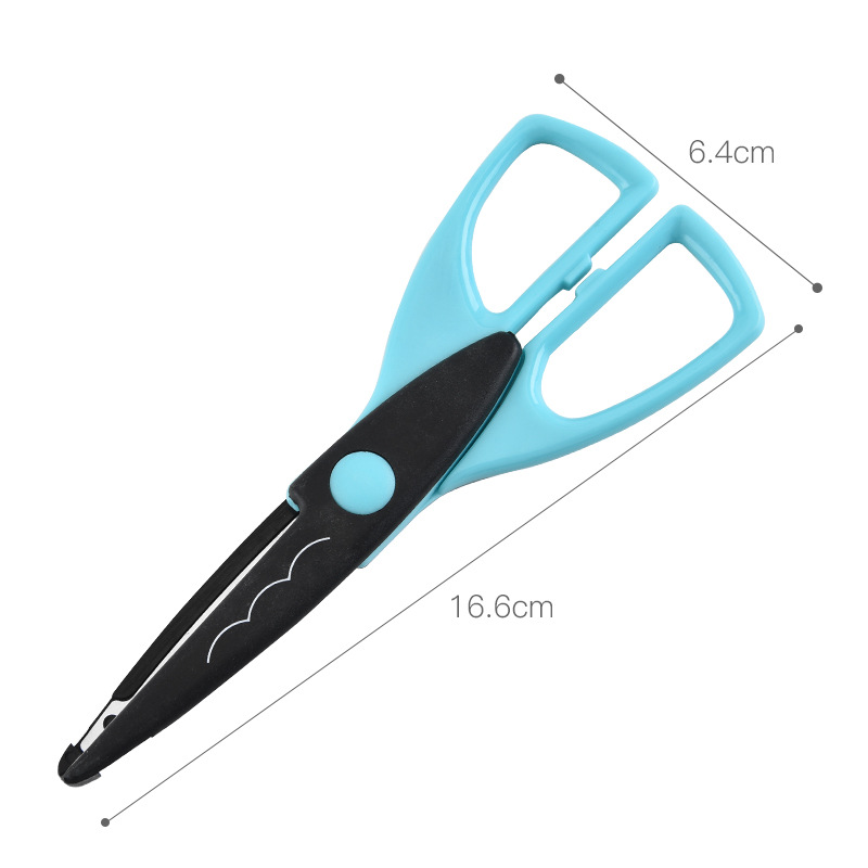 Factory direct sales of 6-inch triangular handle lace scissors for primary school students, various styles of lace paper-cutting tools, children's scissors Specification image