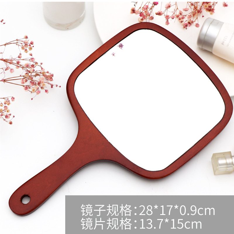 美容院手持化妆镜美甲美睫女 便携手柄镜复古木制宿舍小镜子批发详情图3