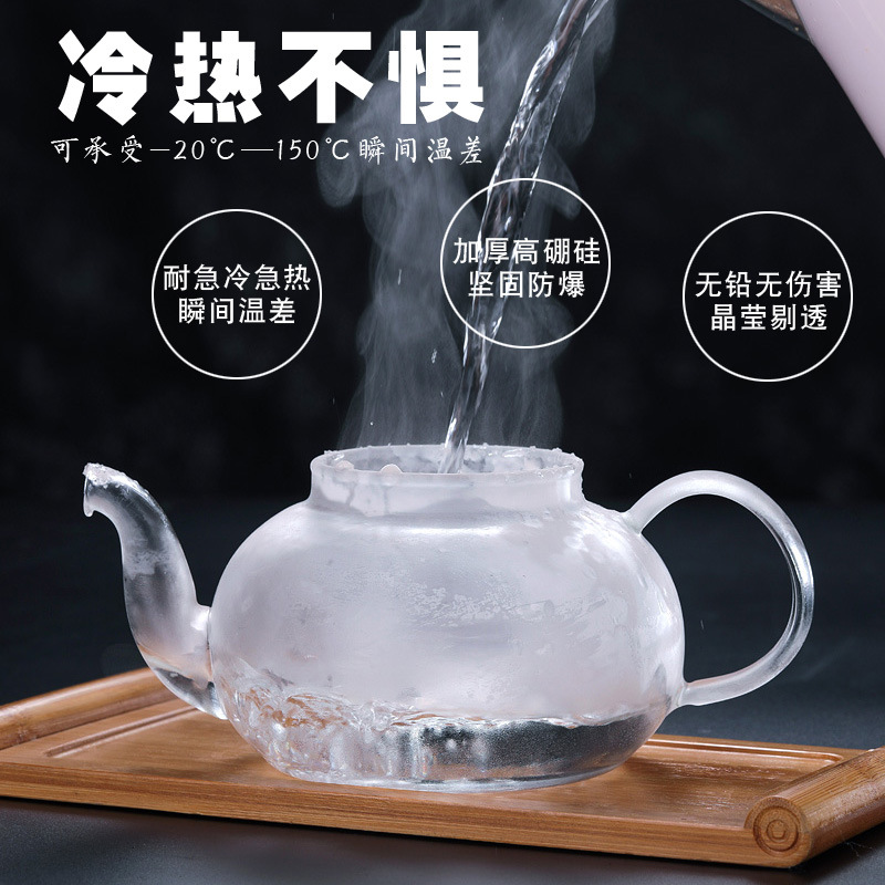 Tetera de vidrio engrosado resistente a altas temperaturas acero inoxidable filtro infusor de té hervidor de agua para uso doméstico conjunto de tetera de vidrio Specification image