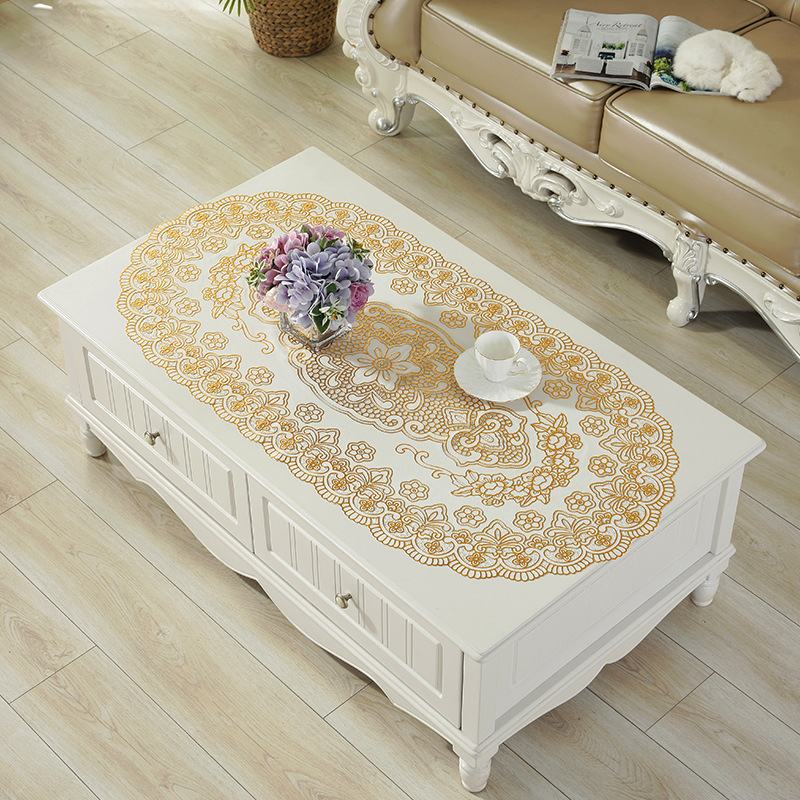 60*100Cm Rich Flower Hollow Coffee Table Mat Pvc Hot Gold Rectangular Tablecloth Europe And The United States Small Table Cloth Cross-Border Specification drawing