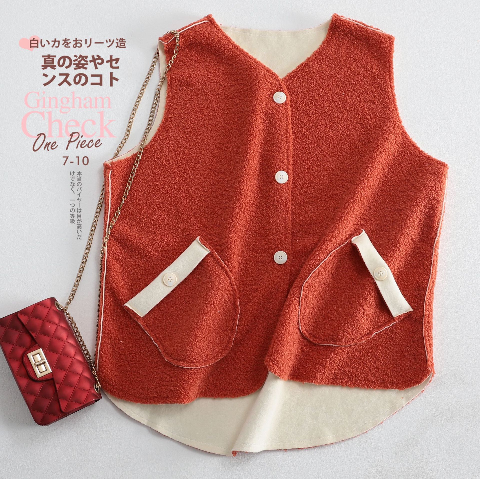 Autumn And Winter New Series Of Loose Warm Outside With A Solid Color Small Vest Korean V-Neck Oblique Pocket Women's Vest details Picture