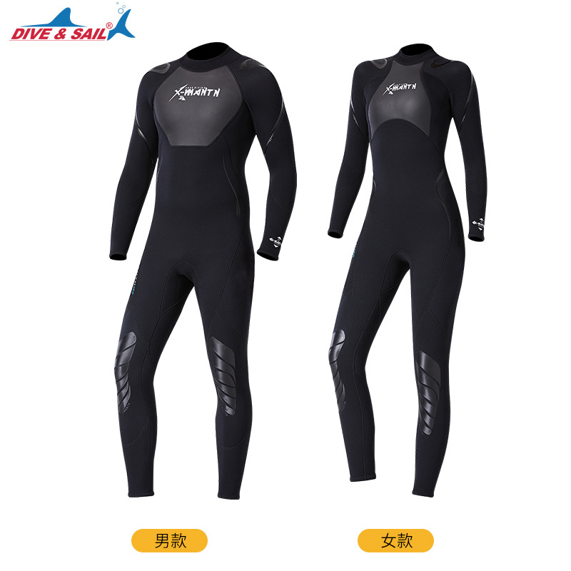 DIVE&SAIL新款3MM潜水服男连体长袖女加厚保暖泳衣浮潜冲浪水母衣