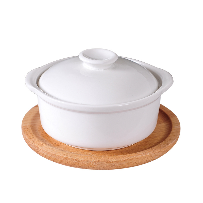 Western Restaurant Ceramic Tableware With Cover Double Ears Soup Bowl Soup Cup Soup Bowl Soup Bowl Stew Bowl Restaurant Western Dessert Cup Breakfast Bowl Item Picture