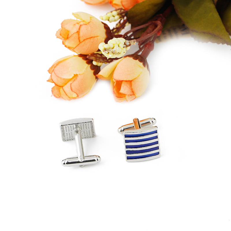 European and American accessories French cufflinks cuff nails silver blue stripe cufflinks business men's shirt accessories manufacturers supply Specification drawing