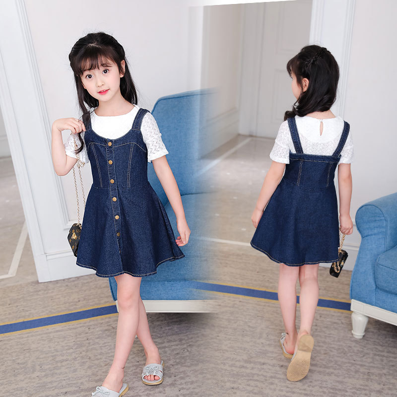 Foreign Trade Korean Version Of Children's Skirt Girls Summer Supply Cuhk Children Children Cowboy Strap Dress Children Wear A Hair details Picture