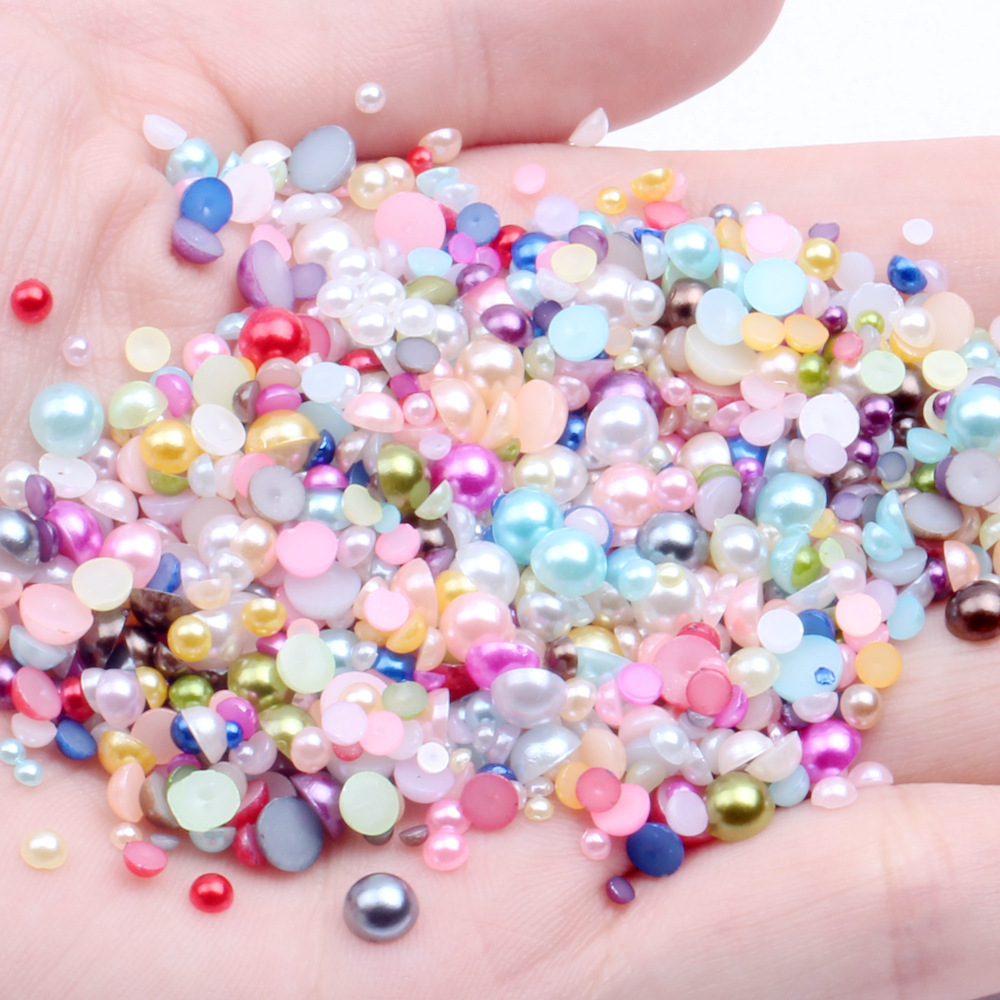 1.5-14Mm Color Flat Bottom Half Round Pearl Loose Bead Hairpin Diy Accessories Mobile Phone Resin Material Accessories Item Picture