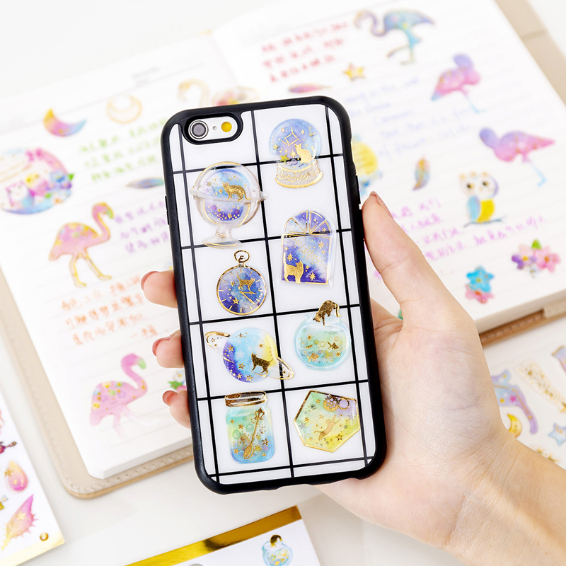 Factory direct sales of dreamy starry sky crystal resin stickers, gold-embossed three-dimensional eco-friendly mobile phone stickers and planner collage materials Application Scenario