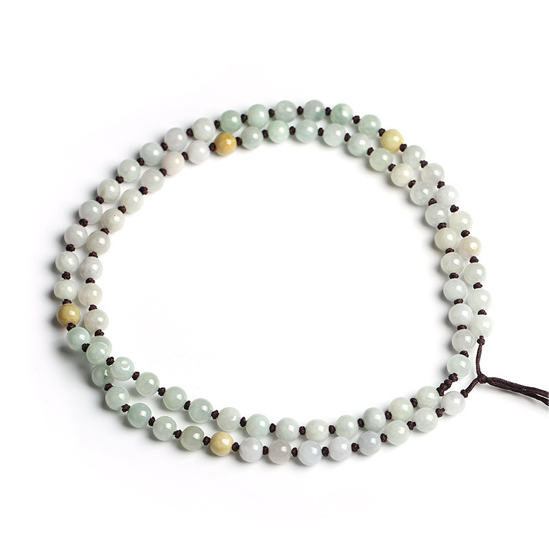 Natural multi-color jadeite A-grade round beads 7.5mm woven necklace rope, multi-color round bead pendant hanging rope, jadeite bead chain Item Picture