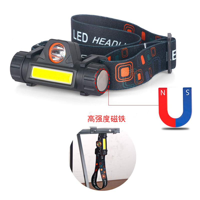 Cross-border e-commerce high-light LED+COB headlamp, USB charging with magnet work light, outdoor emergency camping fishing pic 14