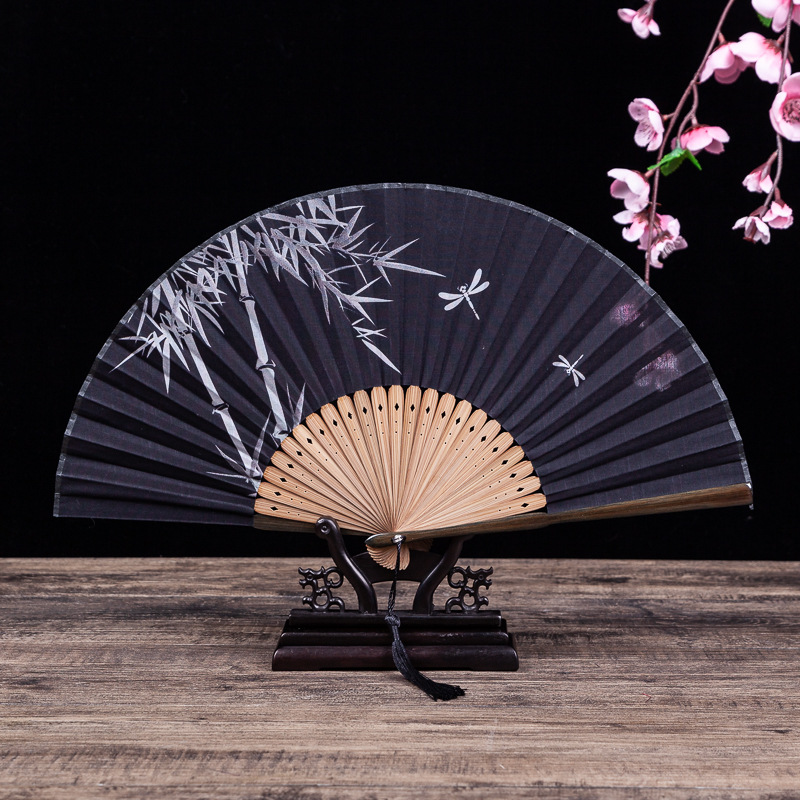 Matte Lacquer Edge Silk Juan Japanese Zefeng Eto Japanese Bamboo Handle Folding Fan Fuji Series Kimono Fan