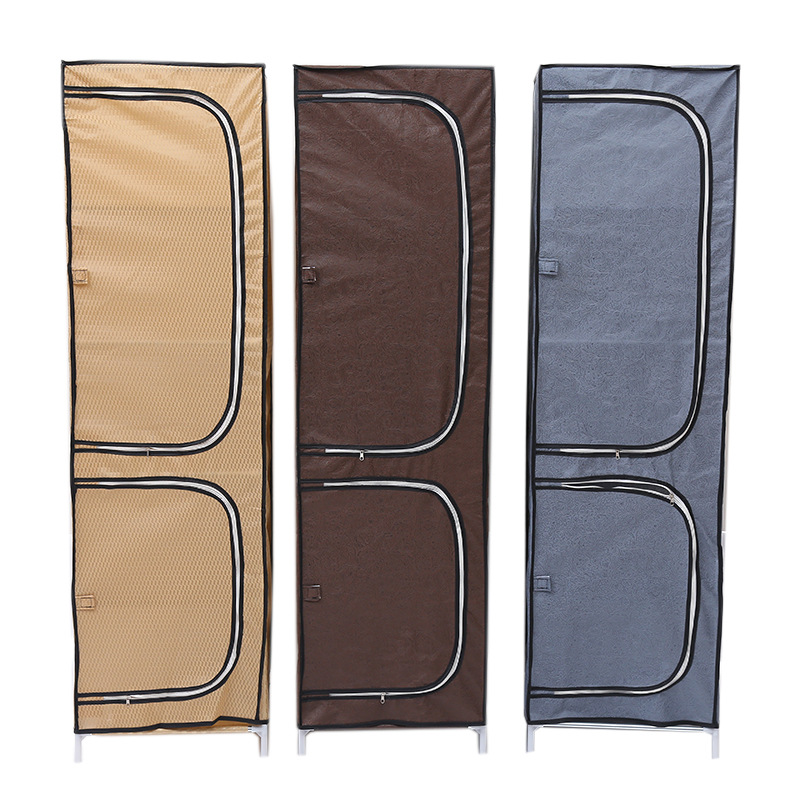 Simple reinforced folding wardrobe Hanging cloth storage cabinet Home dust closet zipper non-woven wardrobe Item Picture