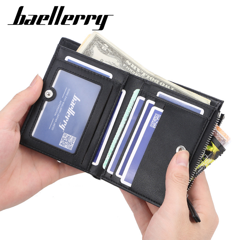 baellerry男士短款钱包韩版多卡位驾驶证卡包薄款拉链搭扣零钱包详情图3