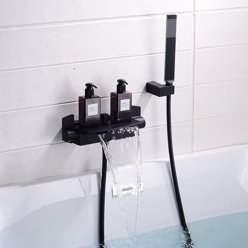 Nordic Brass Waterfall Bathtub Faucet Hotel Plain Black Bathtub Side Hot And Cold Shower Shower Set