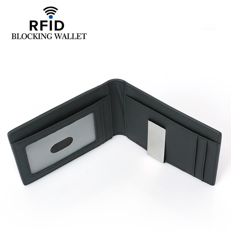 A new cross-border men's carbon fiber textured US dollar holder is selling well. A short leather RFID anti-theft money holder Specification image