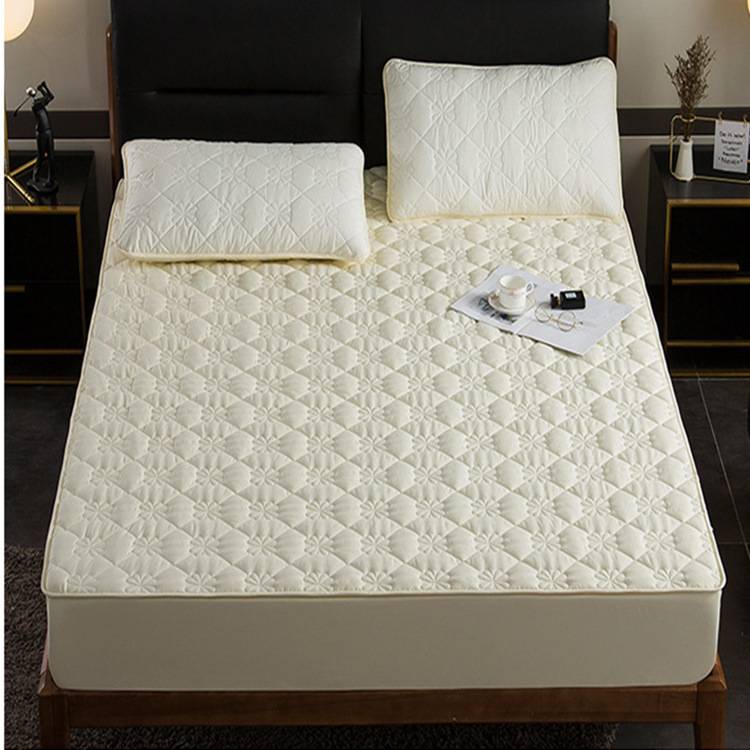 Hotel Special Solid Color Bed Cover Single Piece Washed Cotton Padded Simmons Protective Cover Removable Bed Cover Mattress Cover Specification drawing