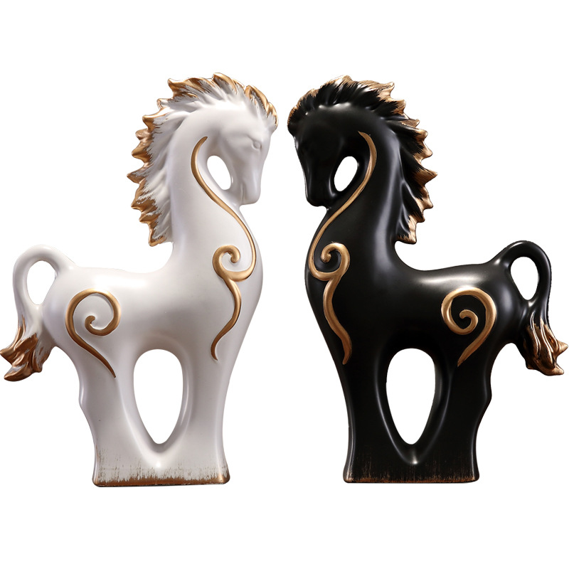 Chinagoods Ceramic Ornament马动物新中式装饰品禅意客厅玄关彩绘摆件创意办公室工艺品摆设详情图5