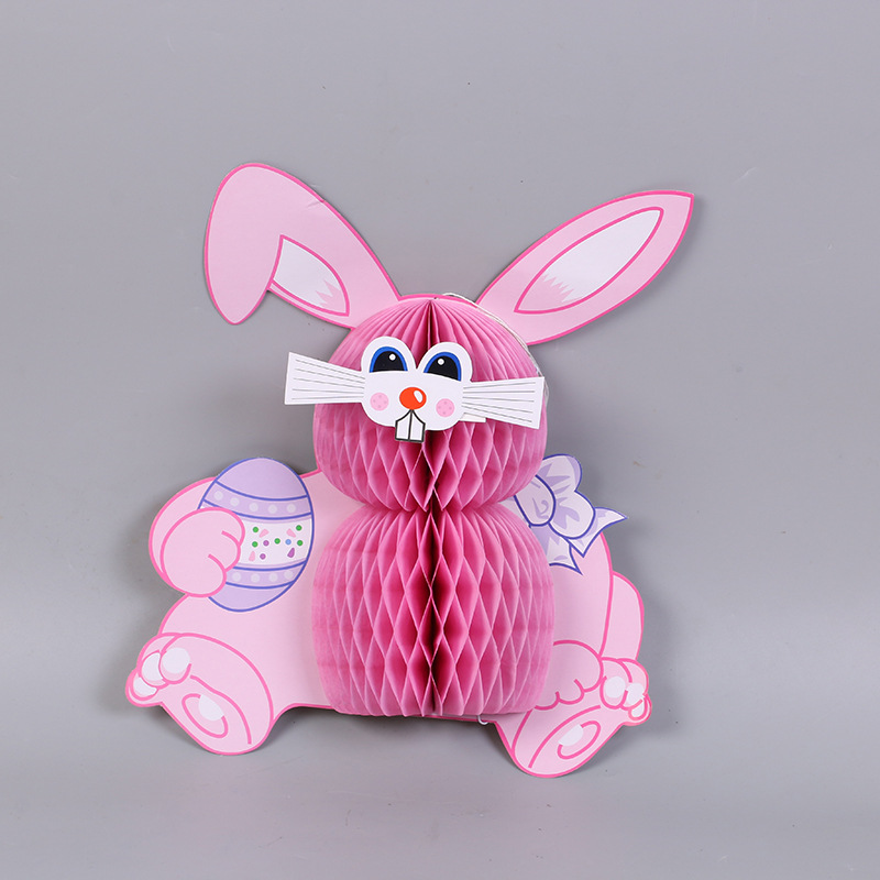 商场卡通吊顶兔子挂件饰橱窗庆典场景用品立体兔子蜂窝球装饰白底实物图