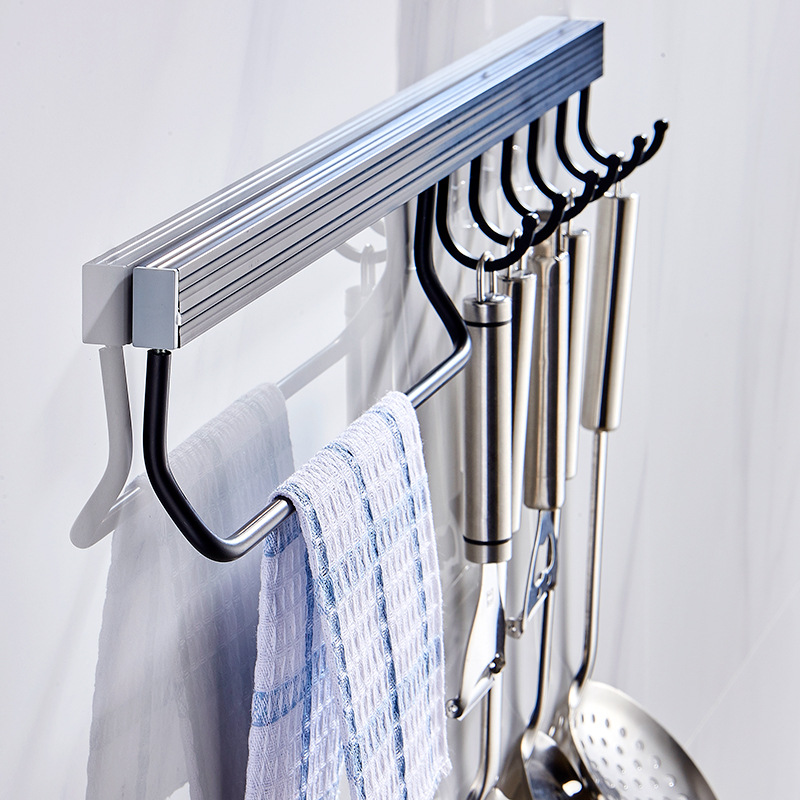 免打孔厨房挂钩壁挂黑色太空铝活动排钩厨卫五金挂架挂杆厂家批发