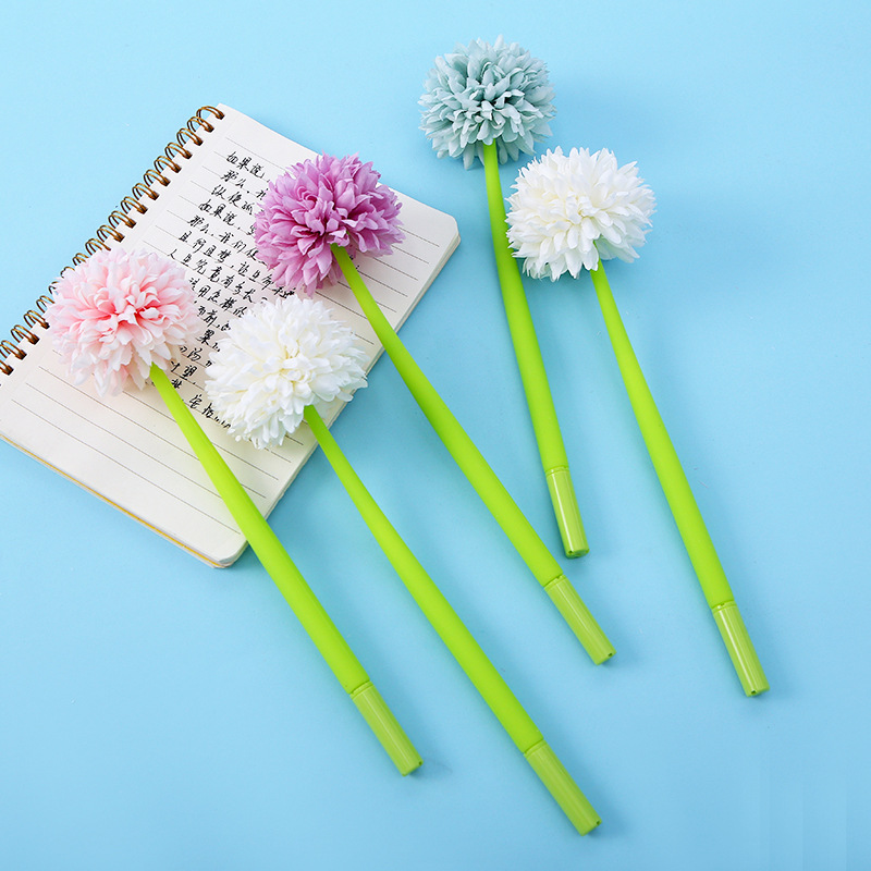 ZF2133 Ping-pong Chrysanthemum Silicone Plastic Flower Premium Gel Pen Creative and Personalized Black Student Office Signature Pen details Picture