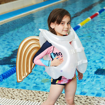 新款 充气儿童天使翅膀救生衣婴幼儿浮力衣金色网红pvc游泳圈