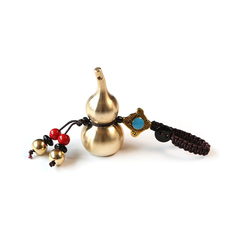 Car key chain, brass small gourd pendant, men's handcrafted, personalized and creative engraved key chain, female couple Item Picture