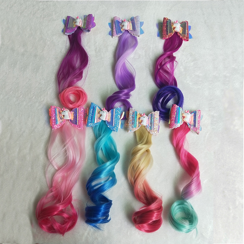 Children's wig cross-border e-commerce popular children's wig piece gradient bow unicorn princess wings hairpin full figure